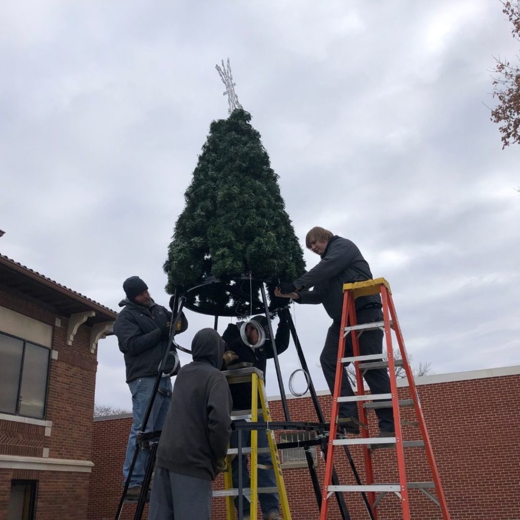 C & B Sibley got the entire Sibley community into the Christmas spirit by installing light up snow flake decorations on the light poles downtown and constructing the city’s new artificial Christmas tree.